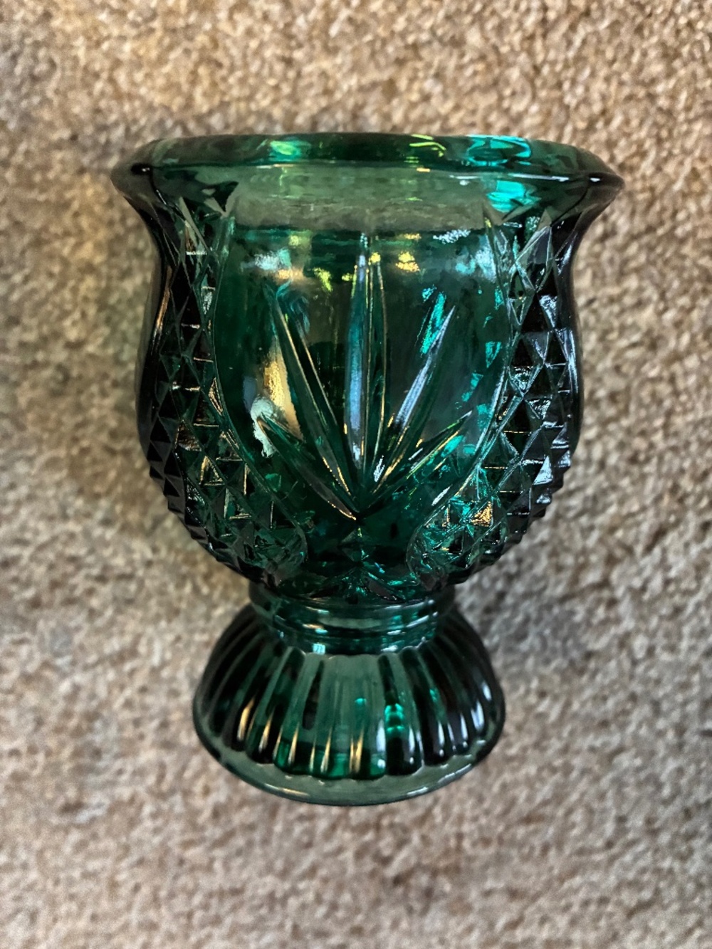 Vintage Avon Green Votive Glass Reversible Candle Holder Fairy Lamp Base
